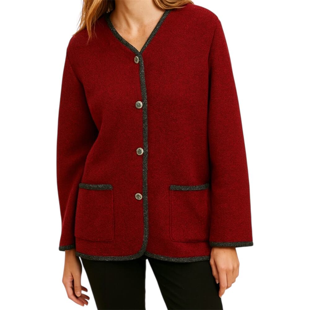 Vintage L.L. Bean Boiled Wool Jacket Coat 70s Austria Pockets Red Black Large